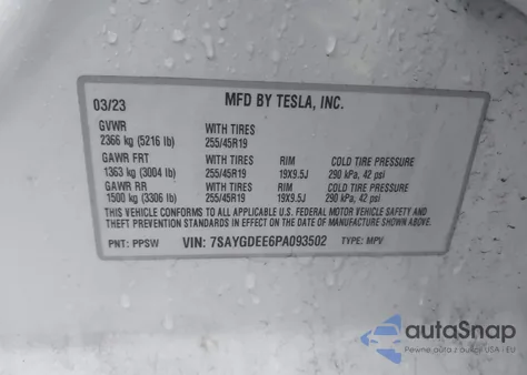 2023 Tesla Model Y Awd/Long Range Dual Motor All-Wheel Drive из США, поврежденный, VIN 7SAYGDEE6PA093502